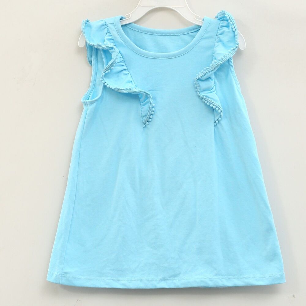 Lilly Pulitzer Kids Girls Ruffle Pom-Pom Sleeve Tank Top Solid 5-6 YRS 287620